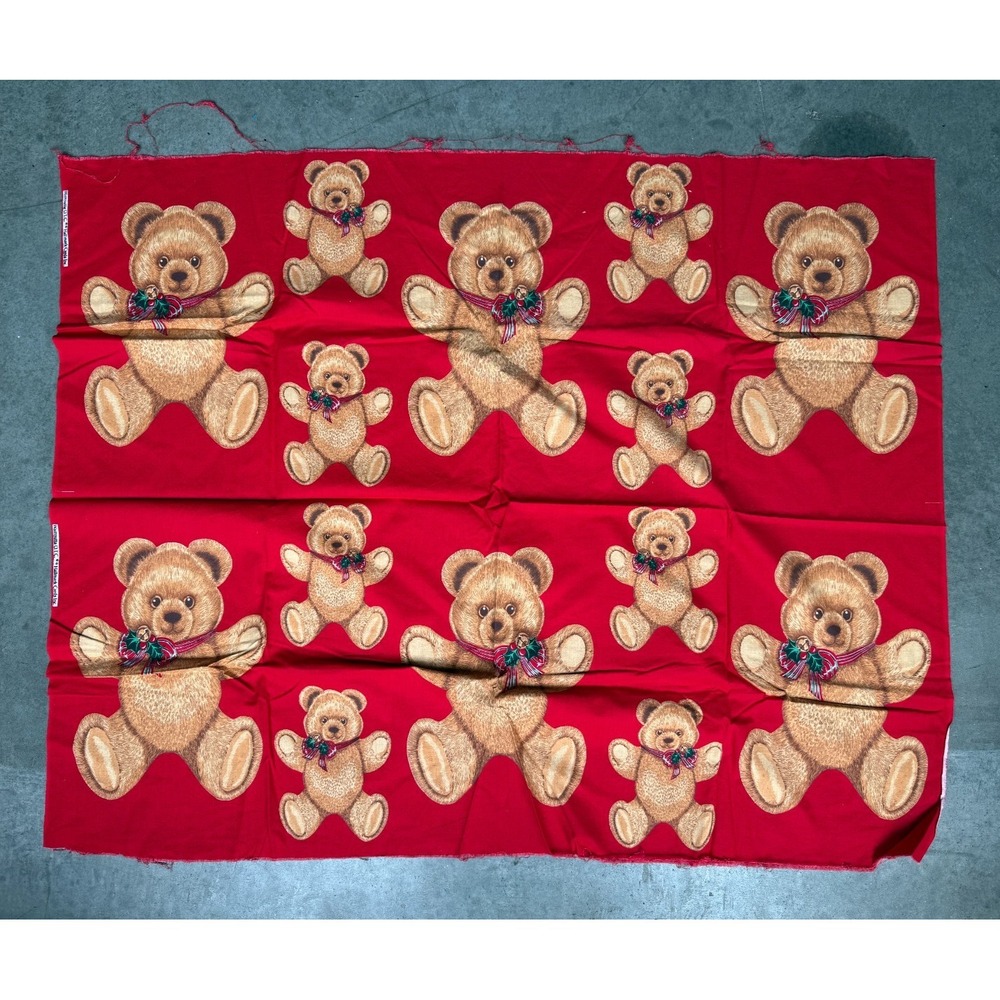 Vintage‎ Wamsutta Hallmark Christmas Teddy Bear Fabric Panel 42" x 33"